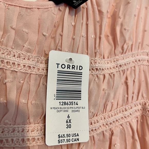 NWT TORRID LIGHT PINK SWISS DOT CROCHET INSET TOP - Picture 3 of 7